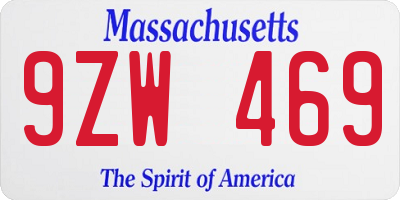 MA license plate 9ZW469