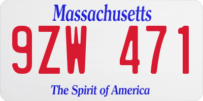 MA license plate 9ZW471