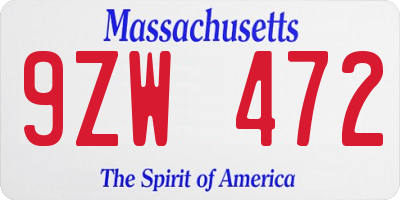 MA license plate 9ZW472