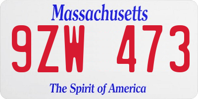 MA license plate 9ZW473