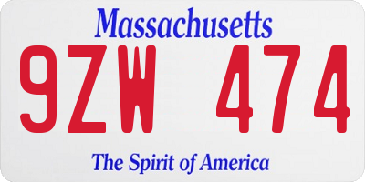 MA license plate 9ZW474