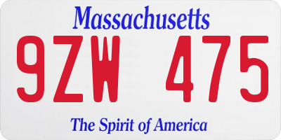 MA license plate 9ZW475