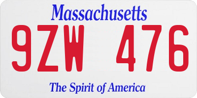 MA license plate 9ZW476