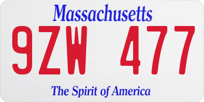 MA license plate 9ZW477