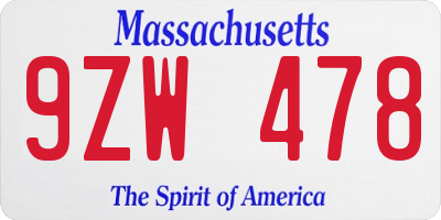 MA license plate 9ZW478