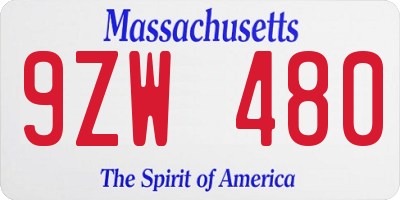 MA license plate 9ZW480