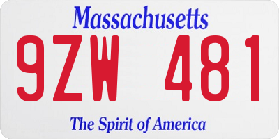 MA license plate 9ZW481