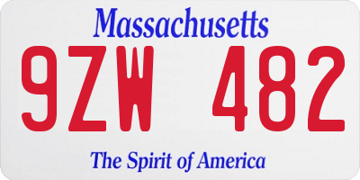 MA license plate 9ZW482