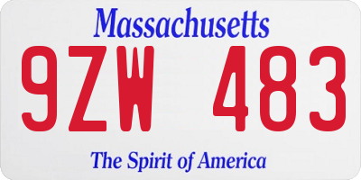 MA license plate 9ZW483