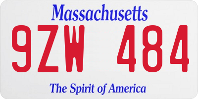 MA license plate 9ZW484