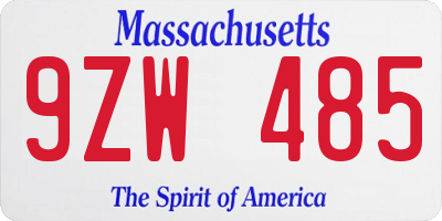 MA license plate 9ZW485