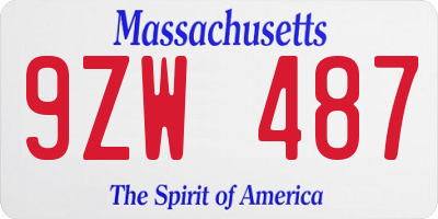 MA license plate 9ZW487