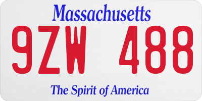 MA license plate 9ZW488