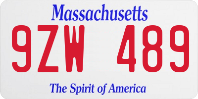 MA license plate 9ZW489