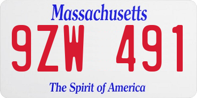 MA license plate 9ZW491