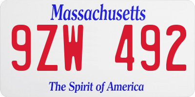 MA license plate 9ZW492