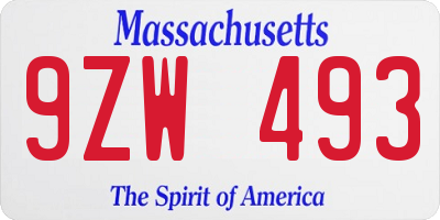 MA license plate 9ZW493