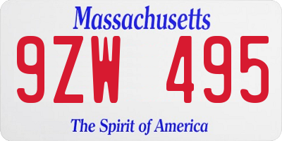 MA license plate 9ZW495