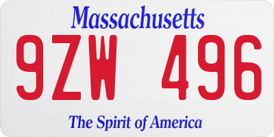 MA license plate 9ZW496