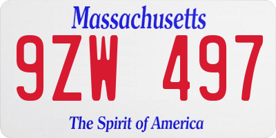 MA license plate 9ZW497