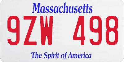 MA license plate 9ZW498