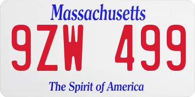 MA license plate 9ZW499