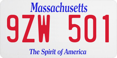 MA license plate 9ZW501