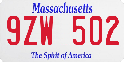 MA license plate 9ZW502