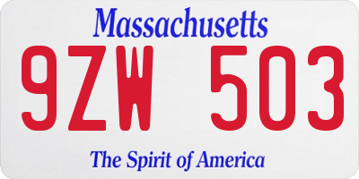 MA license plate 9ZW503