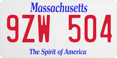 MA license plate 9ZW504