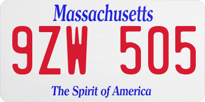 MA license plate 9ZW505