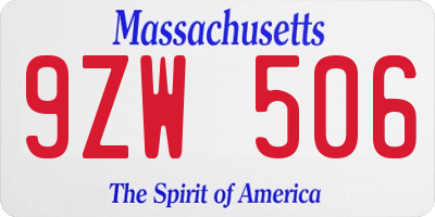 MA license plate 9ZW506