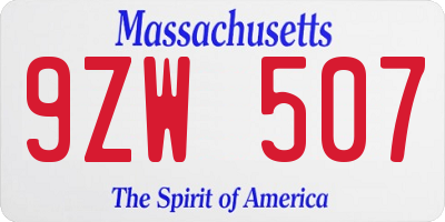 MA license plate 9ZW507