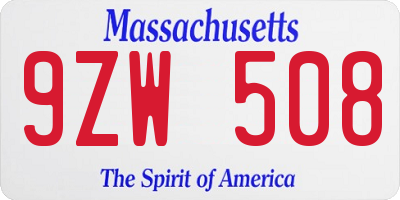 MA license plate 9ZW508