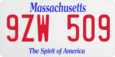 MA license plate 9ZW509