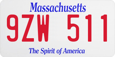 MA license plate 9ZW511