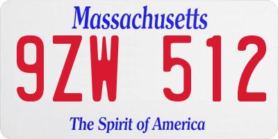 MA license plate 9ZW512