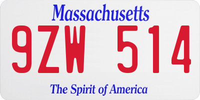 MA license plate 9ZW514