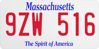 MA license plate 9ZW516