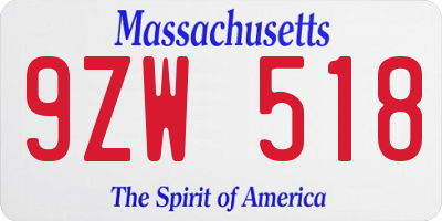 MA license plate 9ZW518