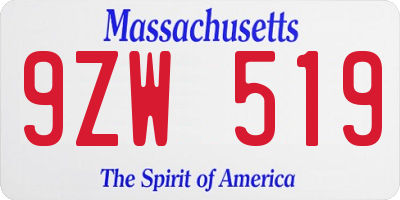 MA license plate 9ZW519