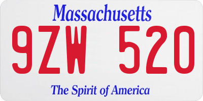 MA license plate 9ZW520