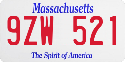 MA license plate 9ZW521