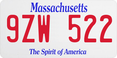 MA license plate 9ZW522