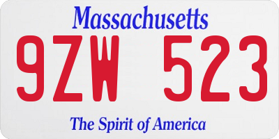 MA license plate 9ZW523