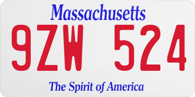 MA license plate 9ZW524