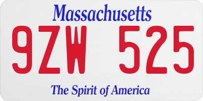 MA license plate 9ZW525