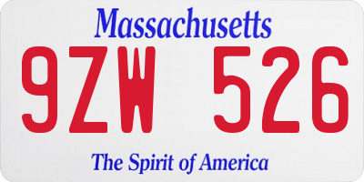 MA license plate 9ZW526