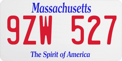 MA license plate 9ZW527