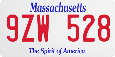 MA license plate 9ZW528